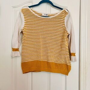 Adorable Women's Striped Yellow and White Sweater, Medium